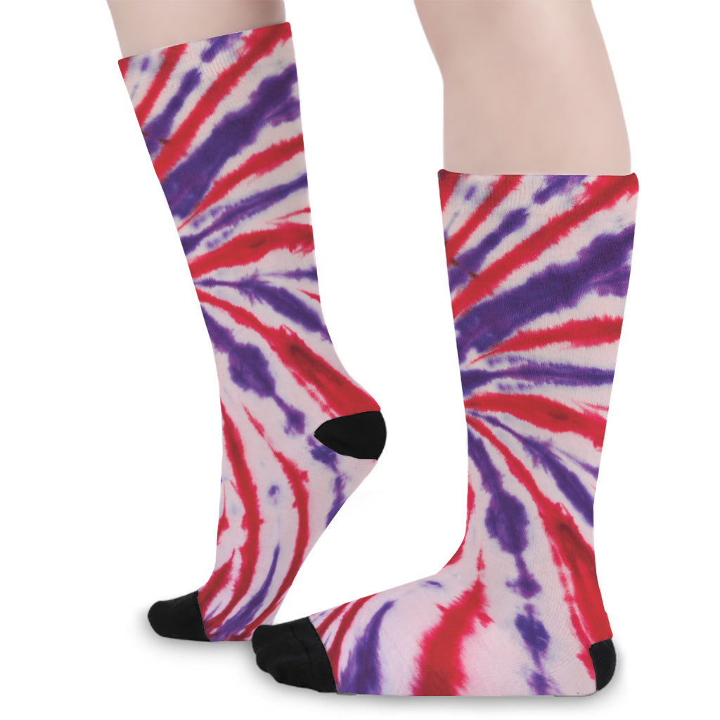 Purple And Red Spider Tie Dye Print Long Socks