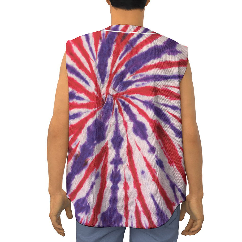 Purple And Red Spider Tie Dye Print Sleeveless Baseball Jersey