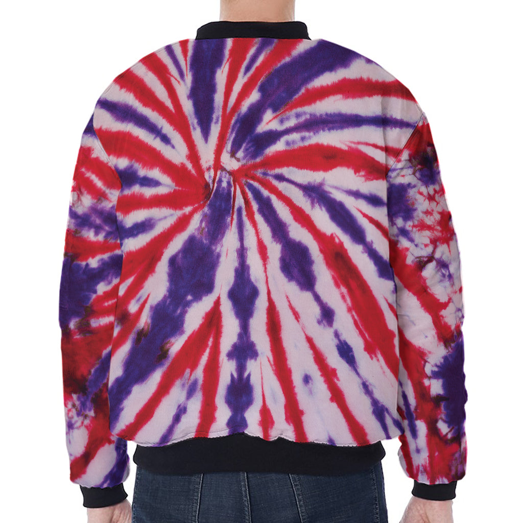 Purple And Red Spider Tie Dye Print Zip Sleeve Bomber Jacket