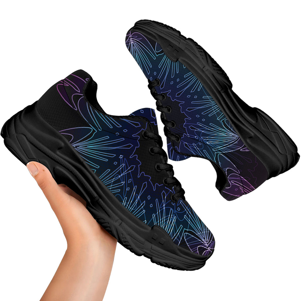 Purple And Teal Dark Mandala Print Black Chunky Shoes