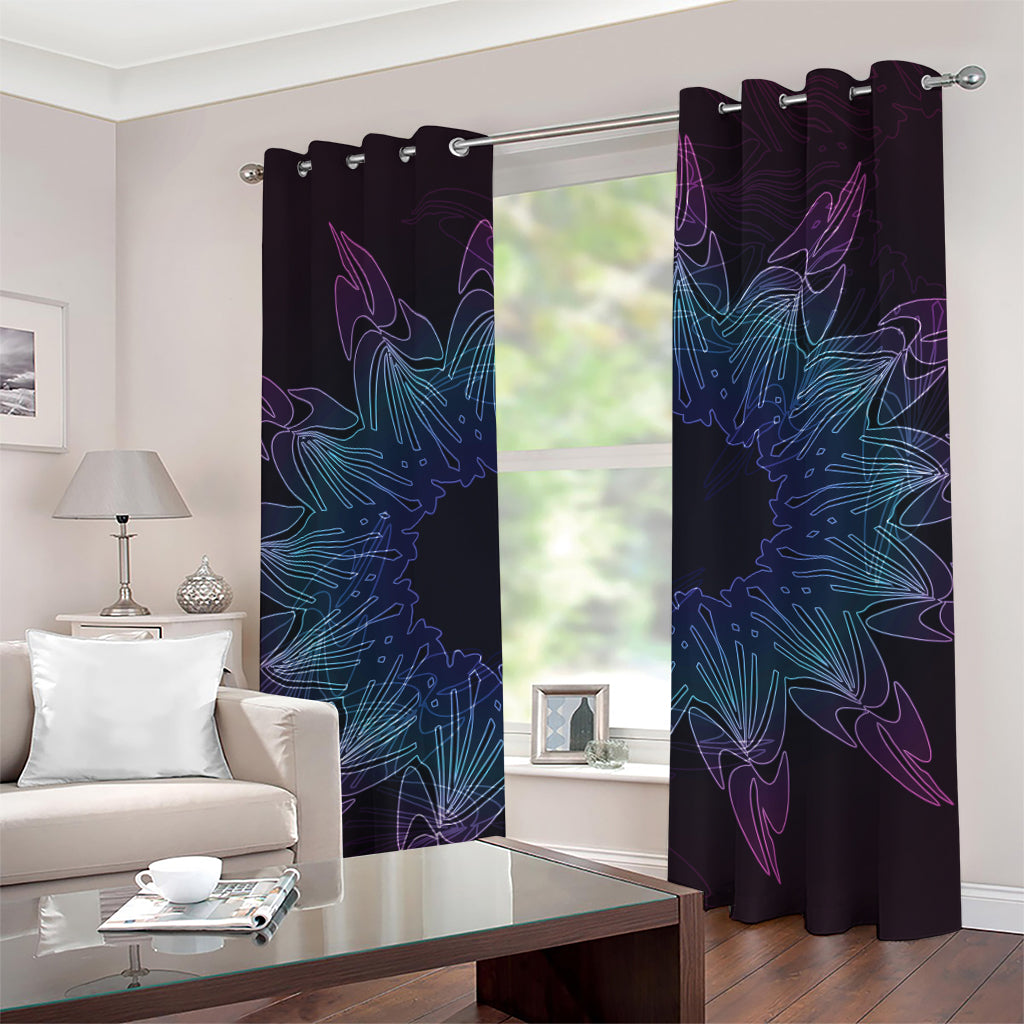 Purple And Teal Dark Mandala Print Grommet Curtains