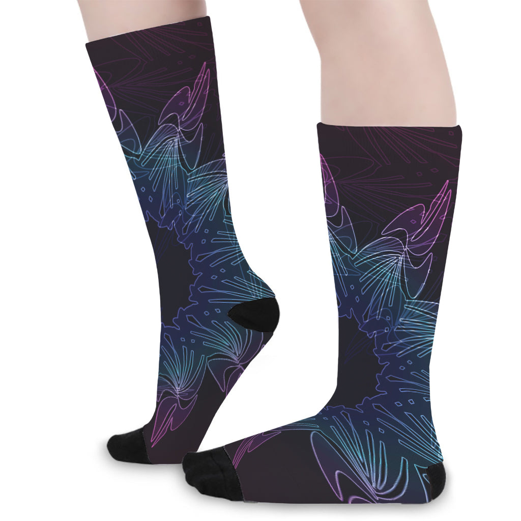 Purple And Teal Dark Mandala Print Long Socks
