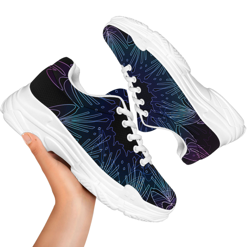 Purple And Teal Dark Mandala Print White Chunky Shoes