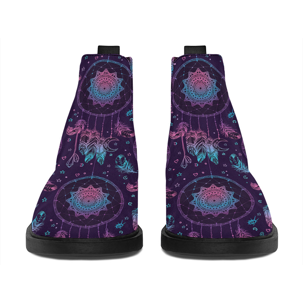 Purple And Teal Dream Catcher Print Flat Ankle Boots