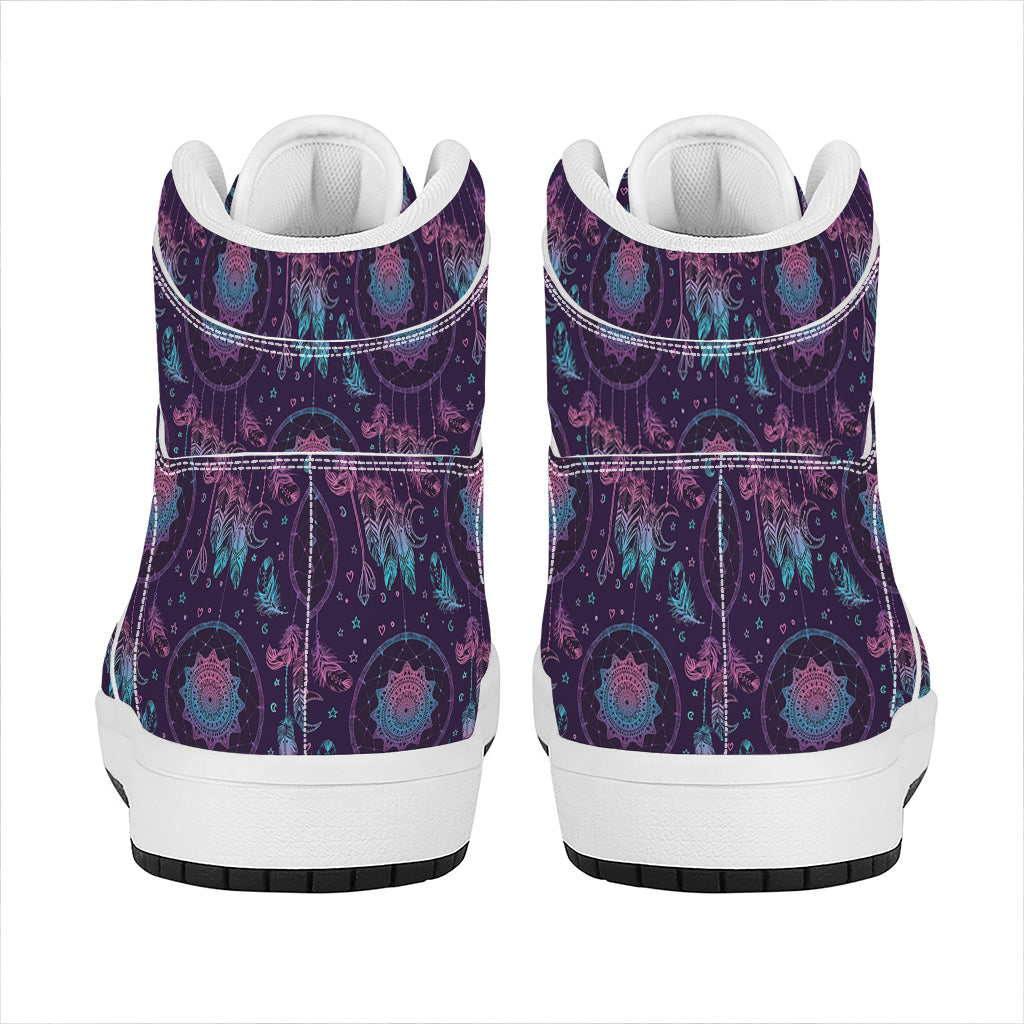 Purple And Teal Dream Catcher Print High Top Leather Sneakers