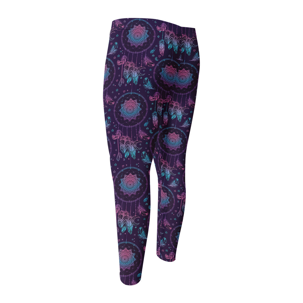 Purple And Teal Dream Catcher Print Men's Compression Pants