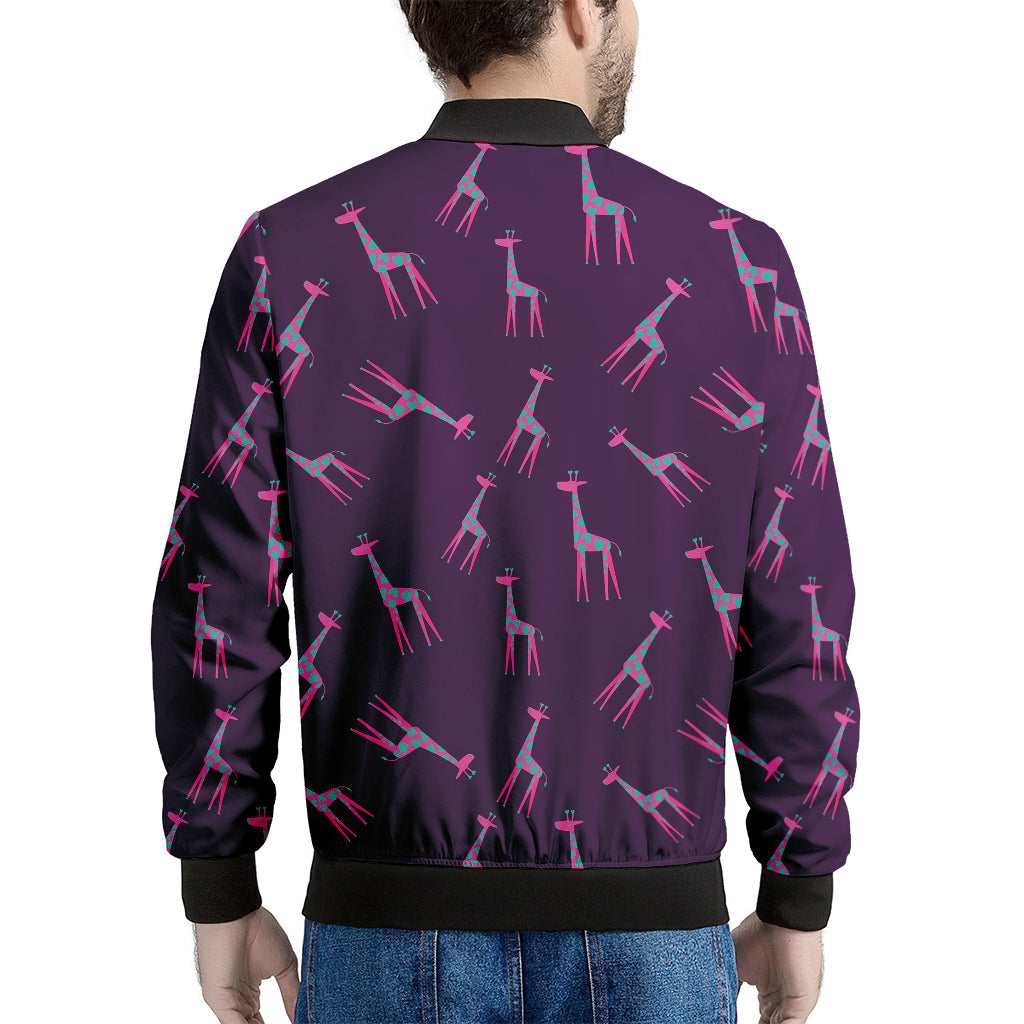 Purple And Teal Giraffe Pattern Print Men's Bomber Jacket