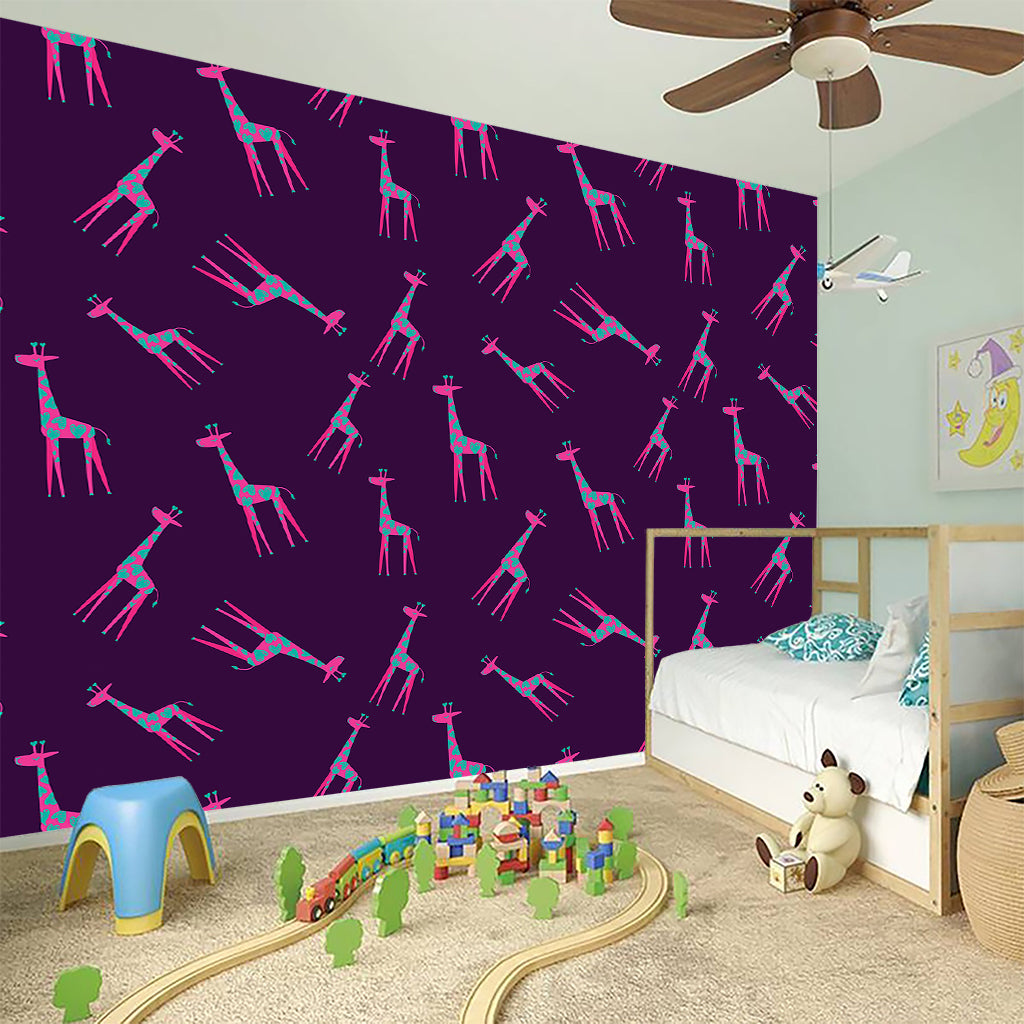 Purple And Teal Giraffe Pattern Print Wall Sticker