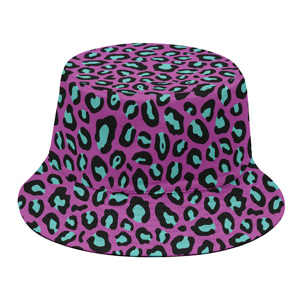 Purple And Teal Leopard Pattern Print Bucket Hat