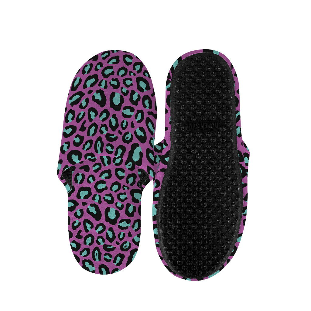 Purple And Teal Leopard Pattern Print Slippers