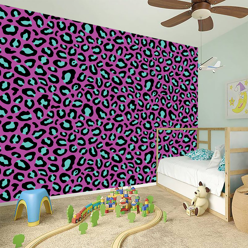 Purple And Teal Leopard Pattern Print Wall Sticker