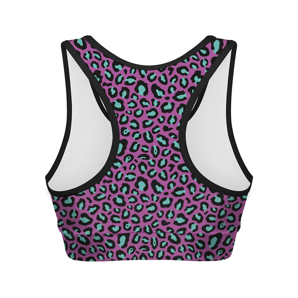 Purple And Teal Leopard Pattern Print Women's Sports Bra