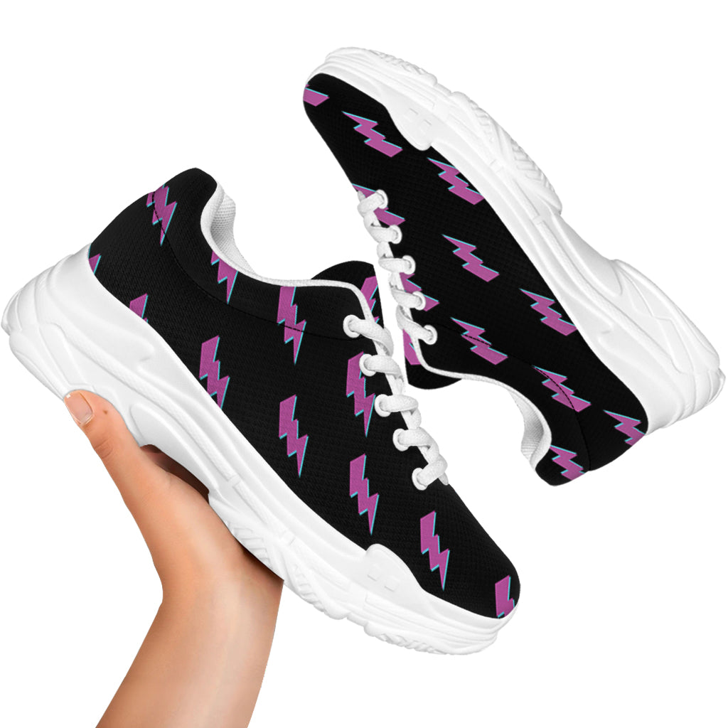 Purple And Teal Lightning Pattern Print White Chunky Shoes