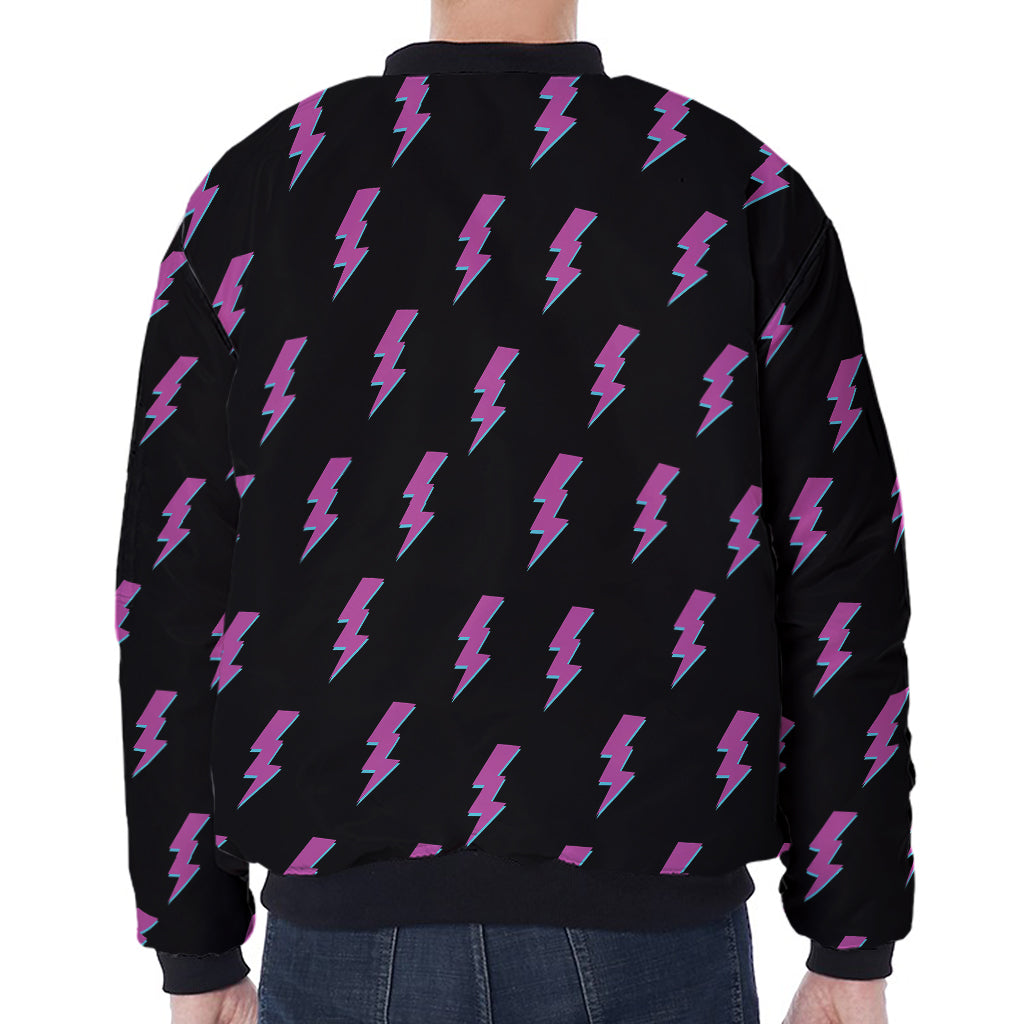 Purple And Teal Lightning Pattern Print Zip Sleeve Bomber Jacket