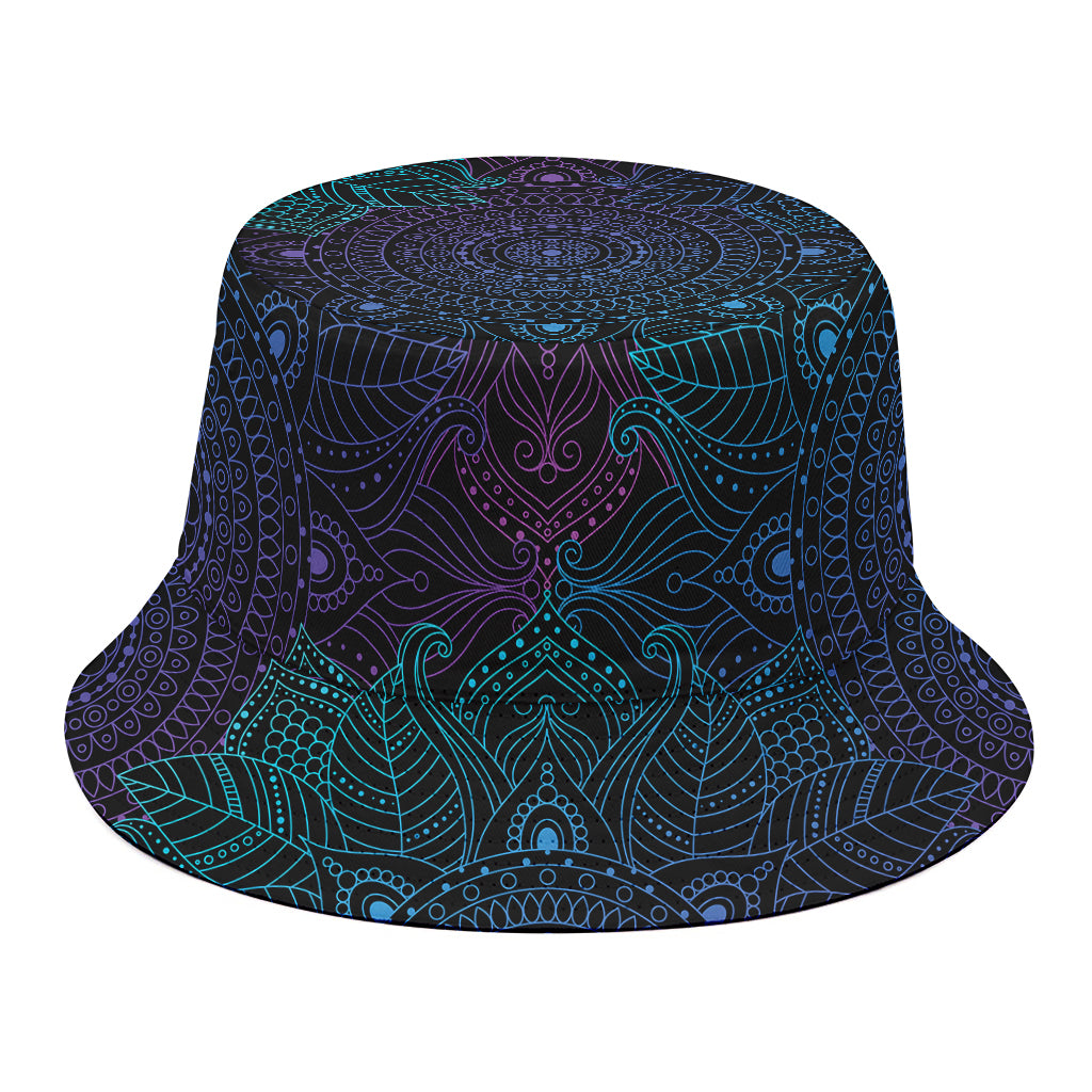 Purple And Teal Mandala Print Bucket Hat