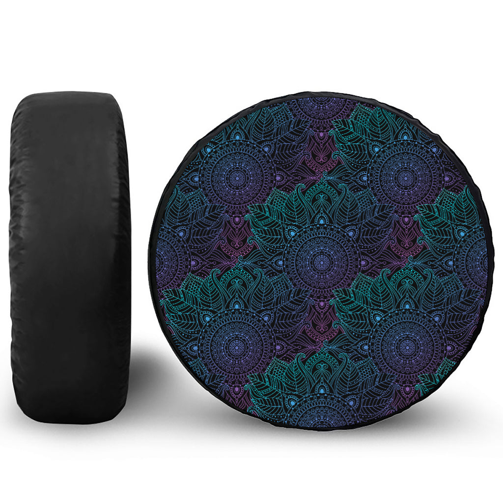 Purple And Teal Mandala Print Leather Spare Tire Cover