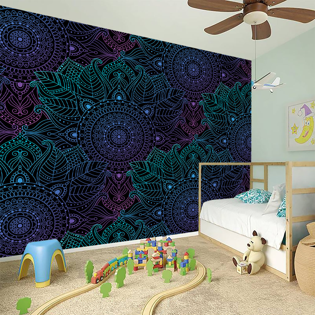 Purple And Teal Mandala Print Wall Sticker