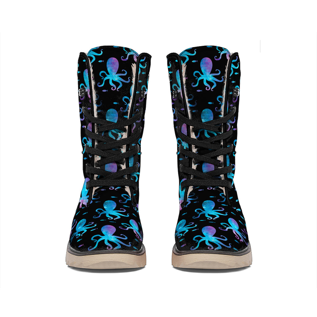 Purple And Teal Octopus Pattern Print Winter Boots