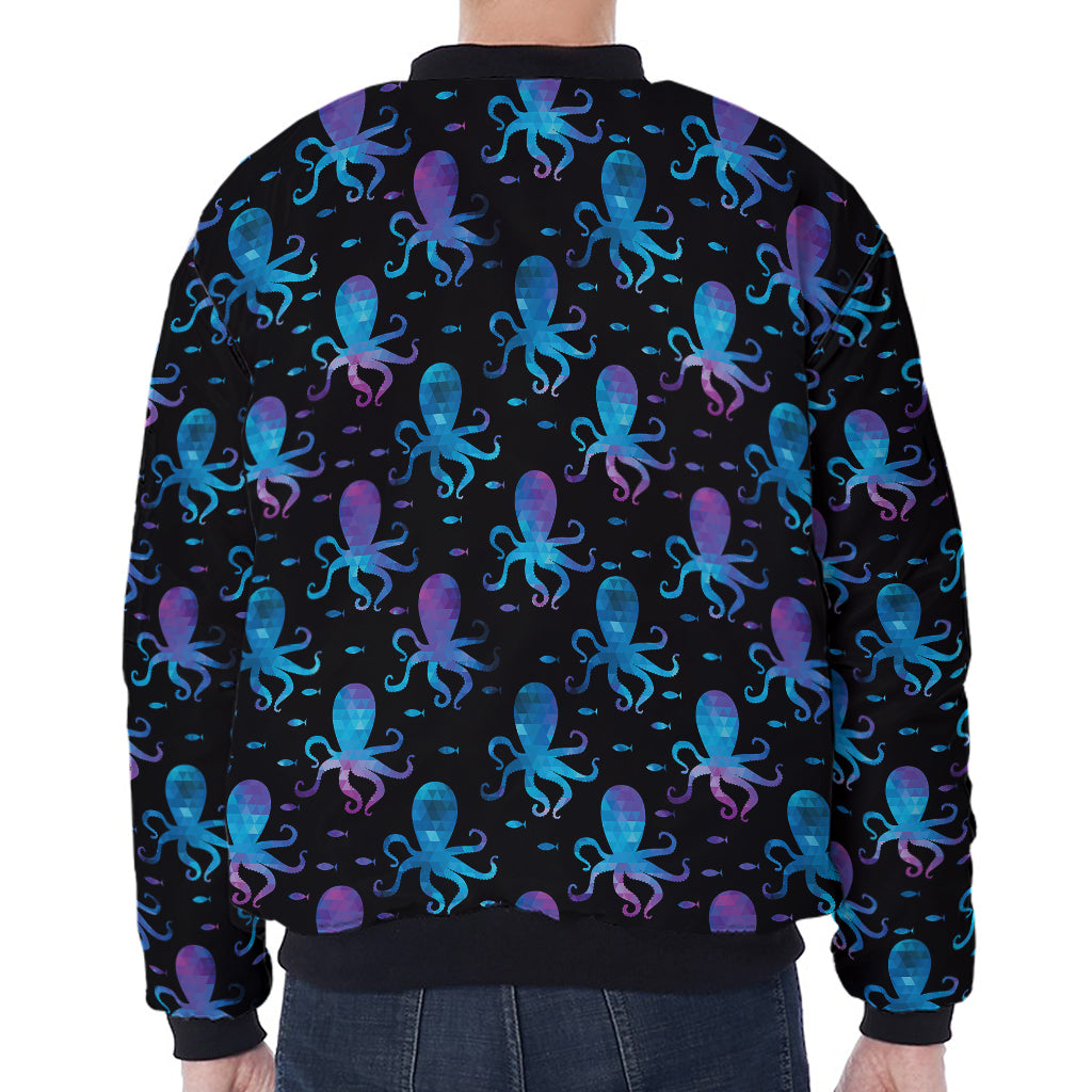 Purple And Teal Octopus Pattern Print Zip Sleeve Bomber Jacket