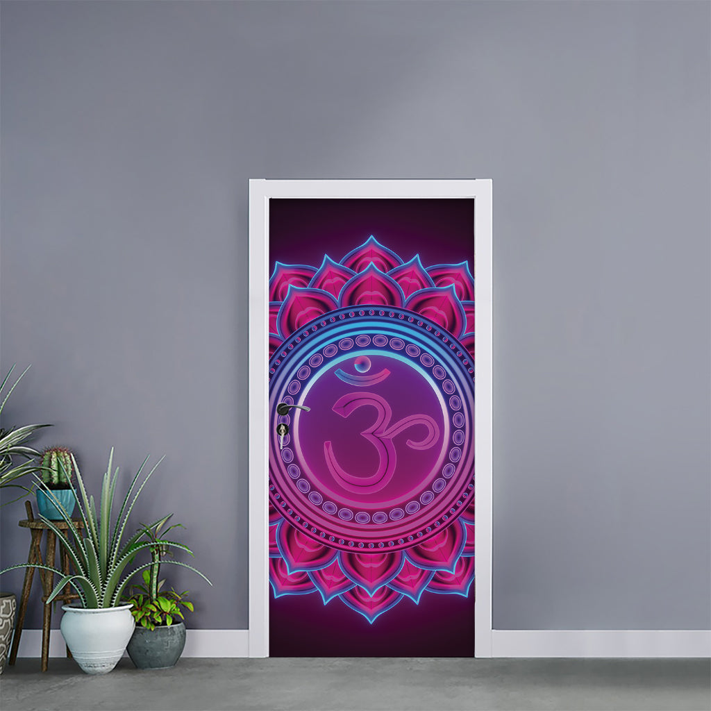Purple And Teal Om Mandala Print Door Sticker