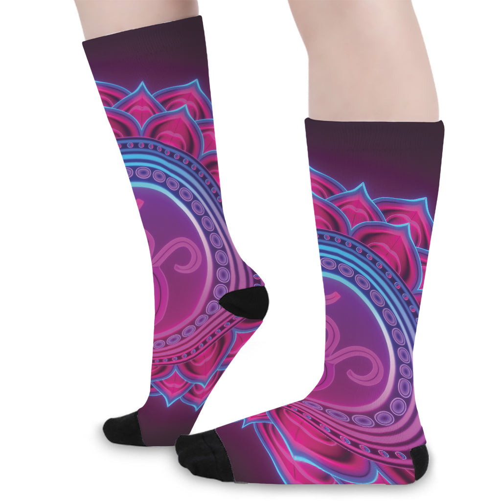 Purple And Teal Om Mandala Print Long Socks