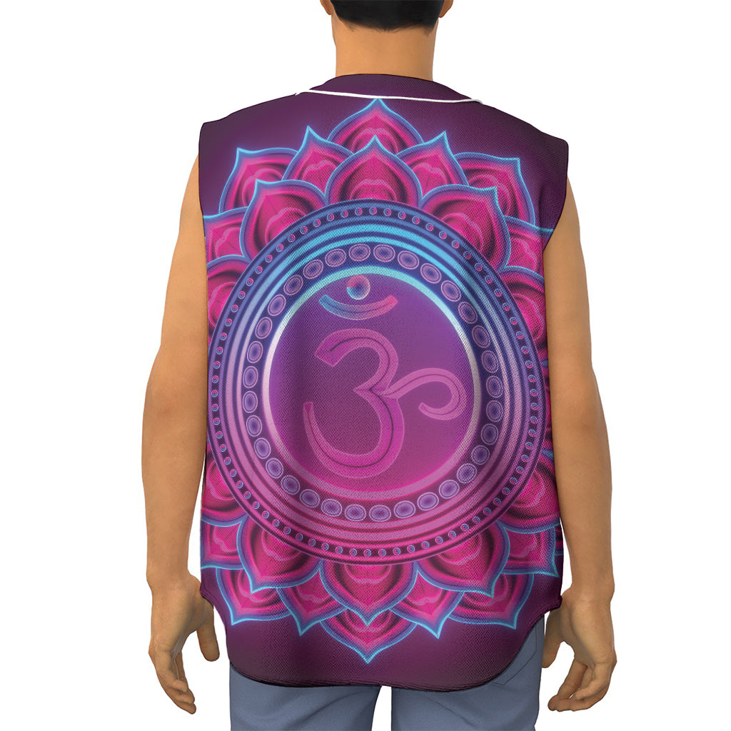 Purple And Teal Om Mandala Print Sleeveless Baseball Jersey