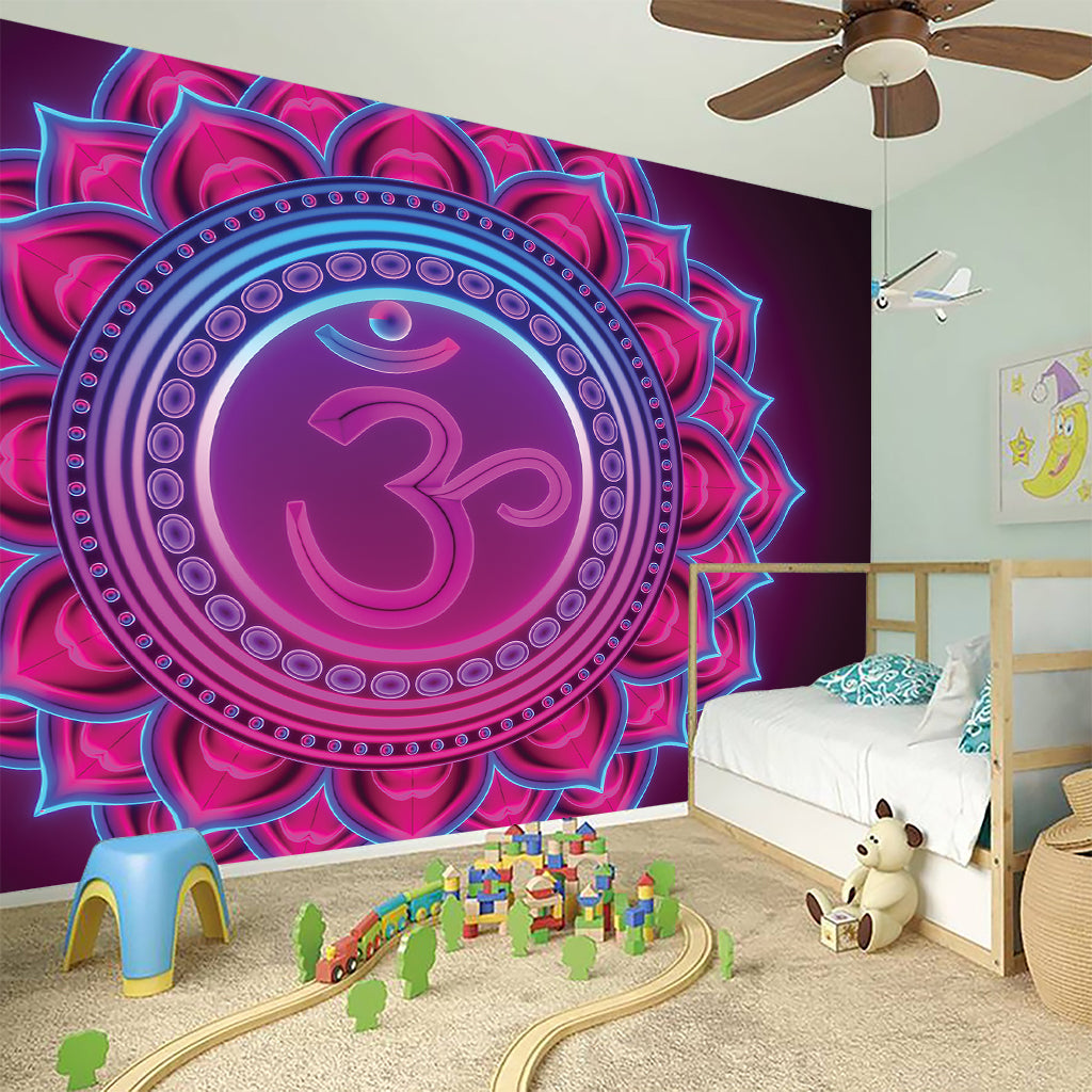 Purple And Teal Om Mandala Print Wall Sticker