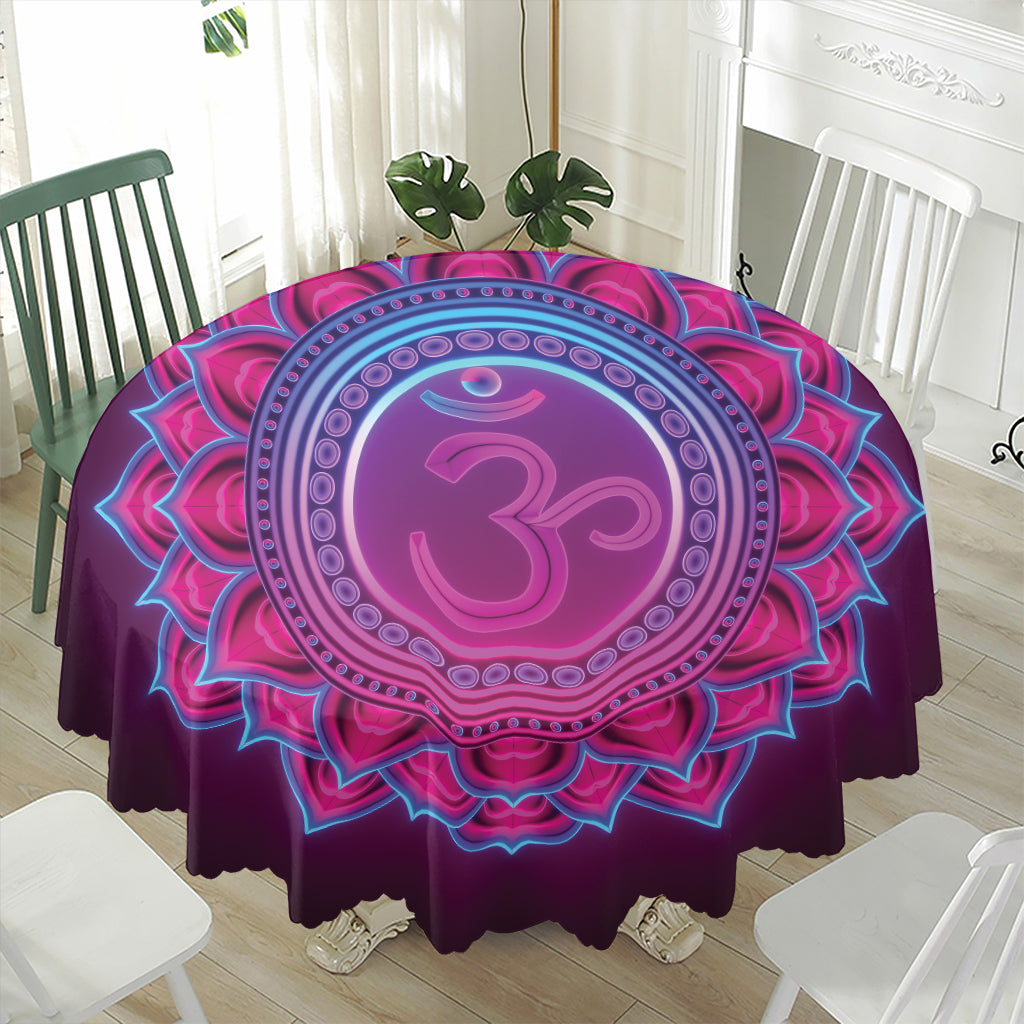 Purple And Teal Om Mandala Print Waterproof Round Tablecloth