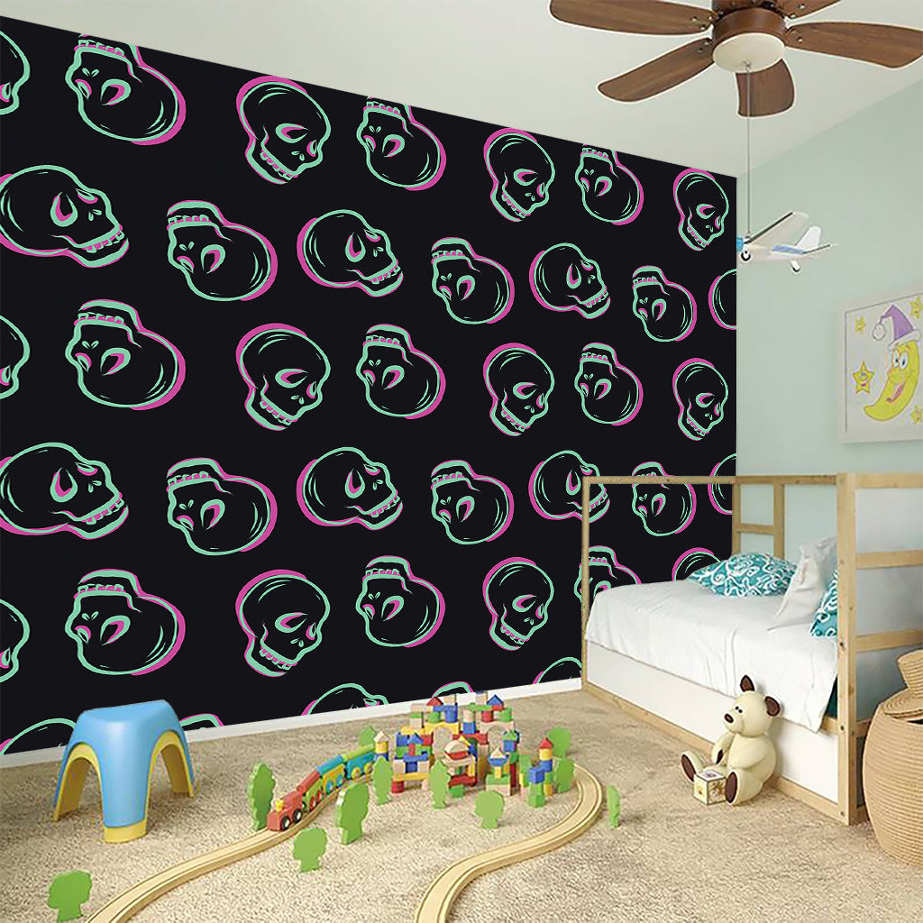Purple And Teal Skull Pattern Print Wall Sticker