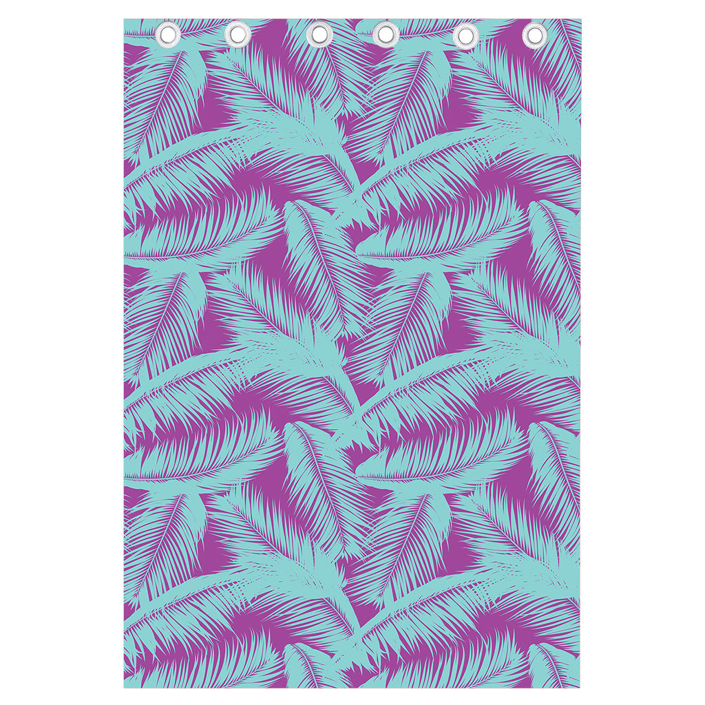 Purple And Teal Tropical Leaf Print Curtain