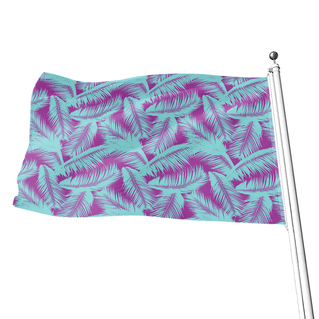 Purple And Teal Tropical Leaf Print Flag