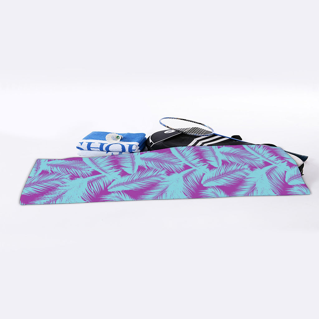 Purple And Teal Tropical Leaf Print Sports Towel