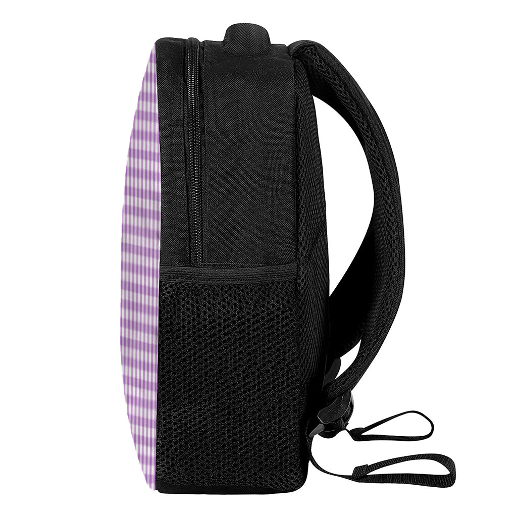 Purple And White Check Pattern Print Casual Backpack