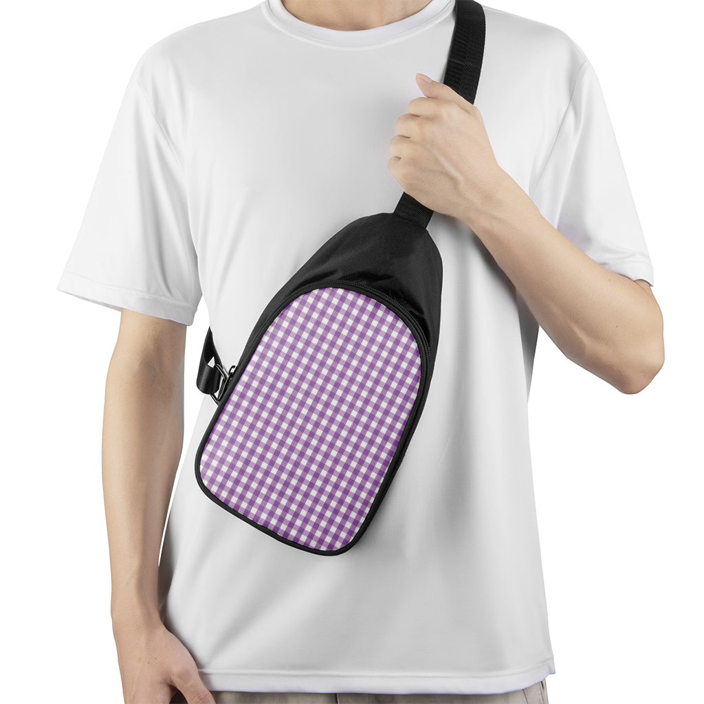 Purple And White Check Pattern Print Chest Bag