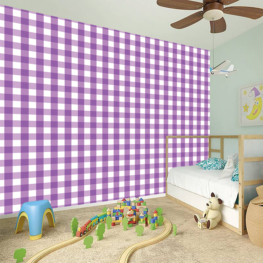 Purple And White Check Pattern Print Wall Sticker