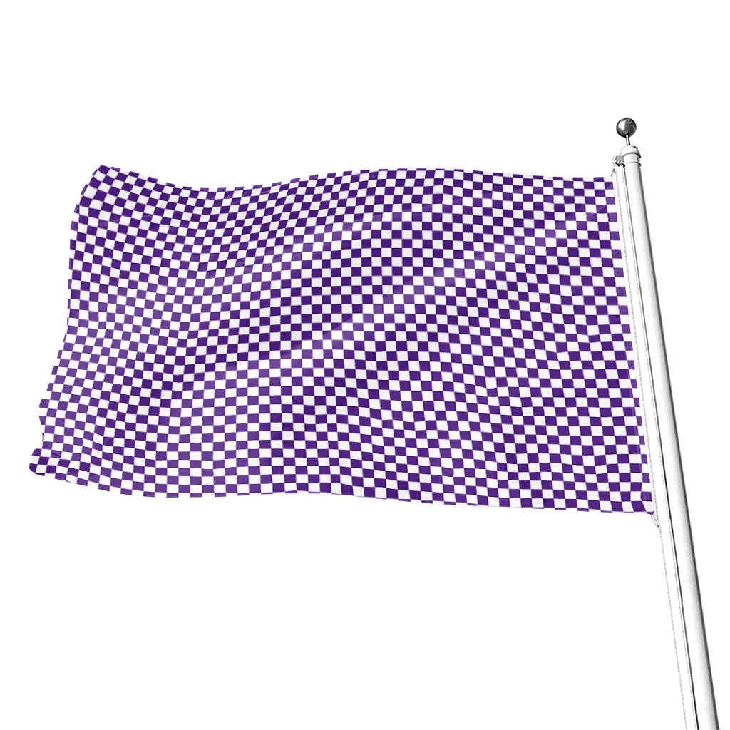 Purple And White Checkered Pattern Print Flag