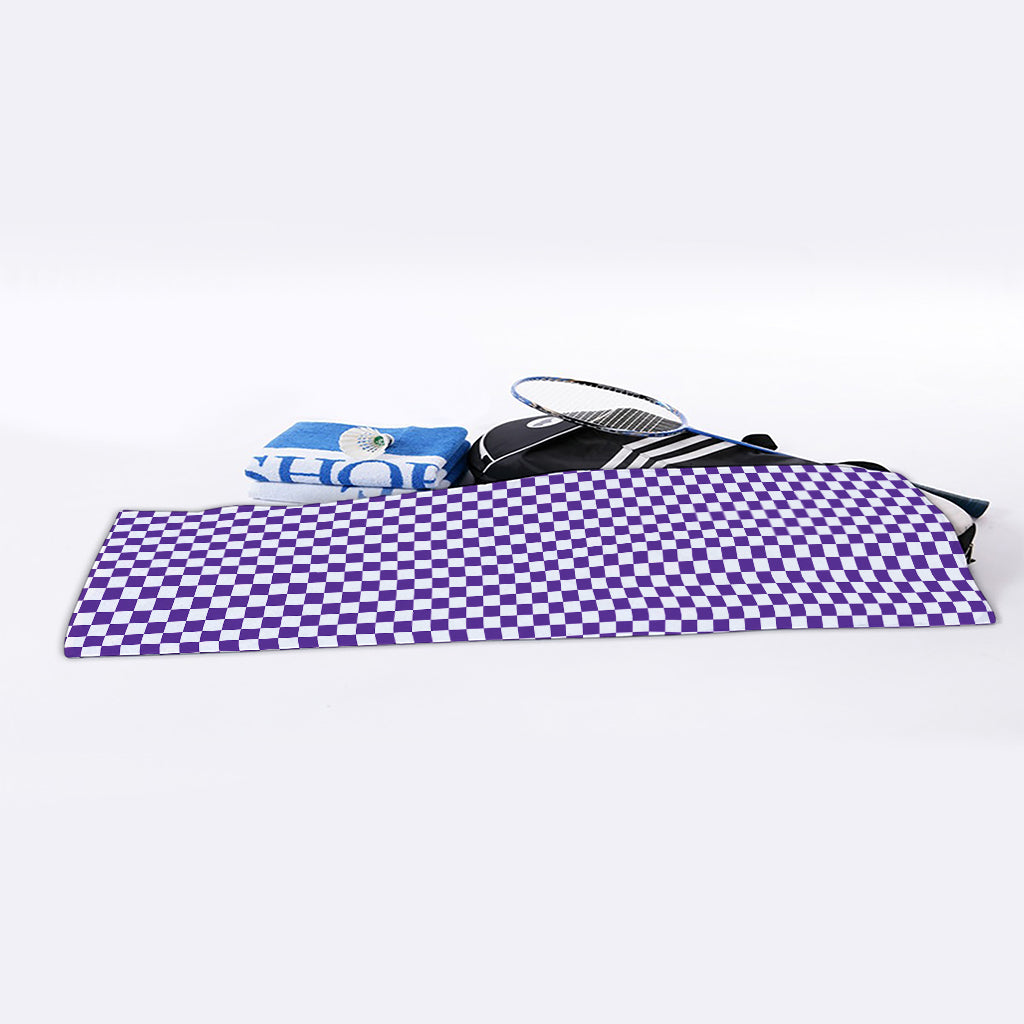 Purple And White Checkered Pattern Print Sports Towel