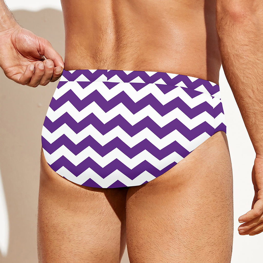 Purple And White Chevron Pattern Print Men's Swim Briefs