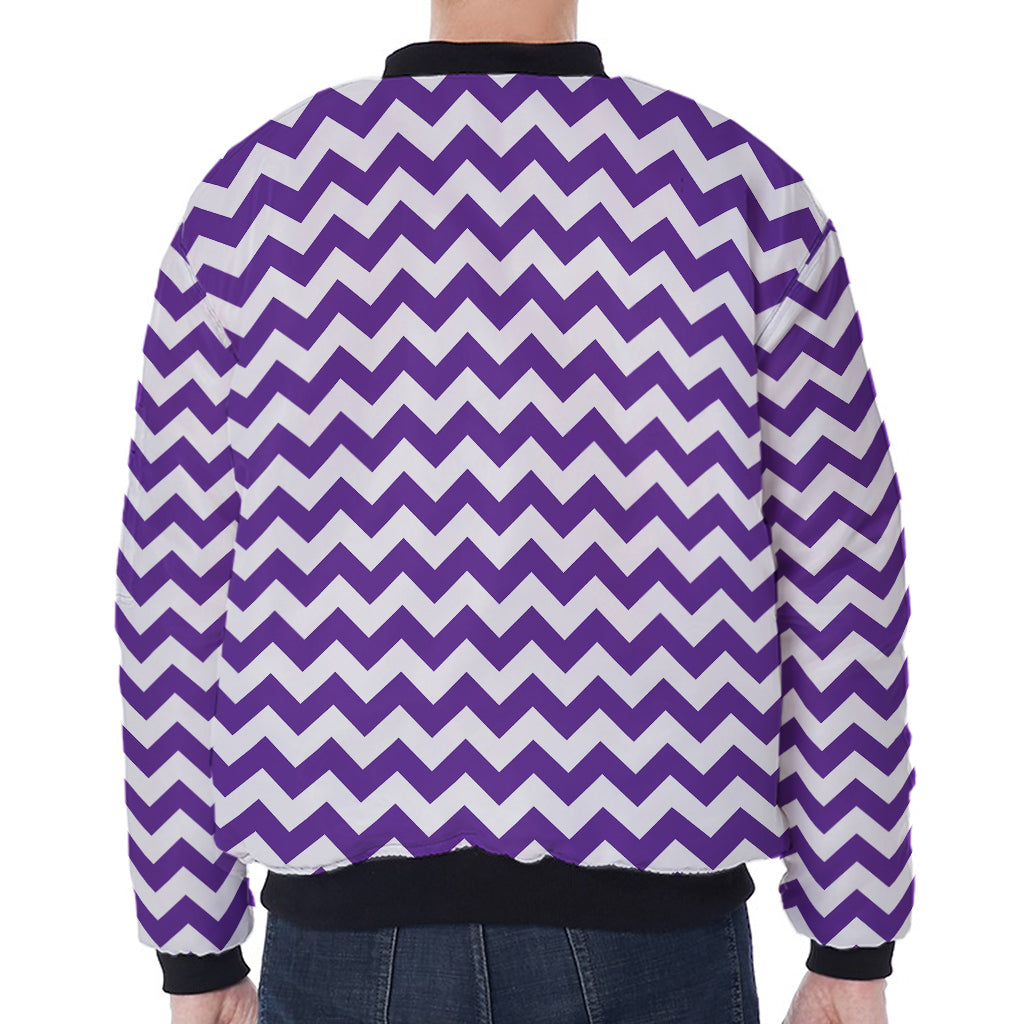 Purple And White Chevron Pattern Print Zip Sleeve Bomber Jacket