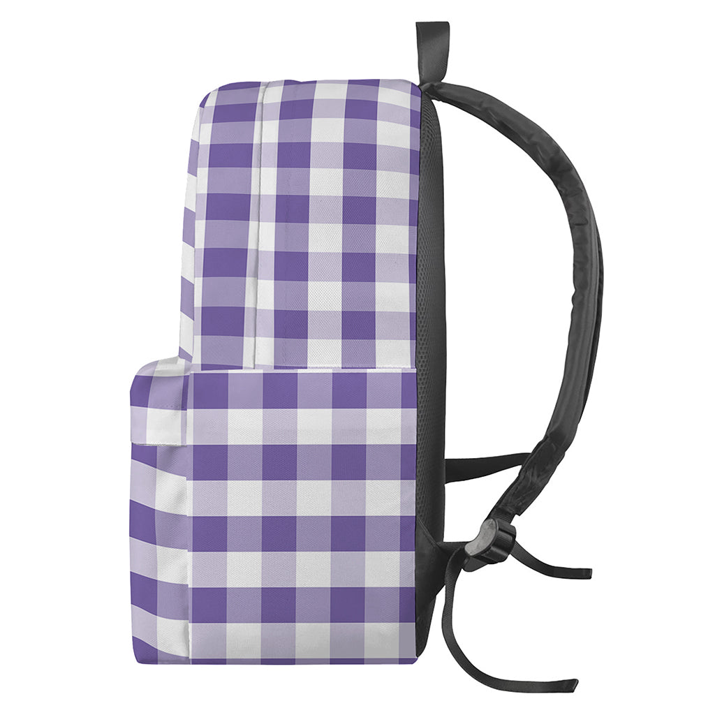 Purple And White Gingham Pattern Print Backpack