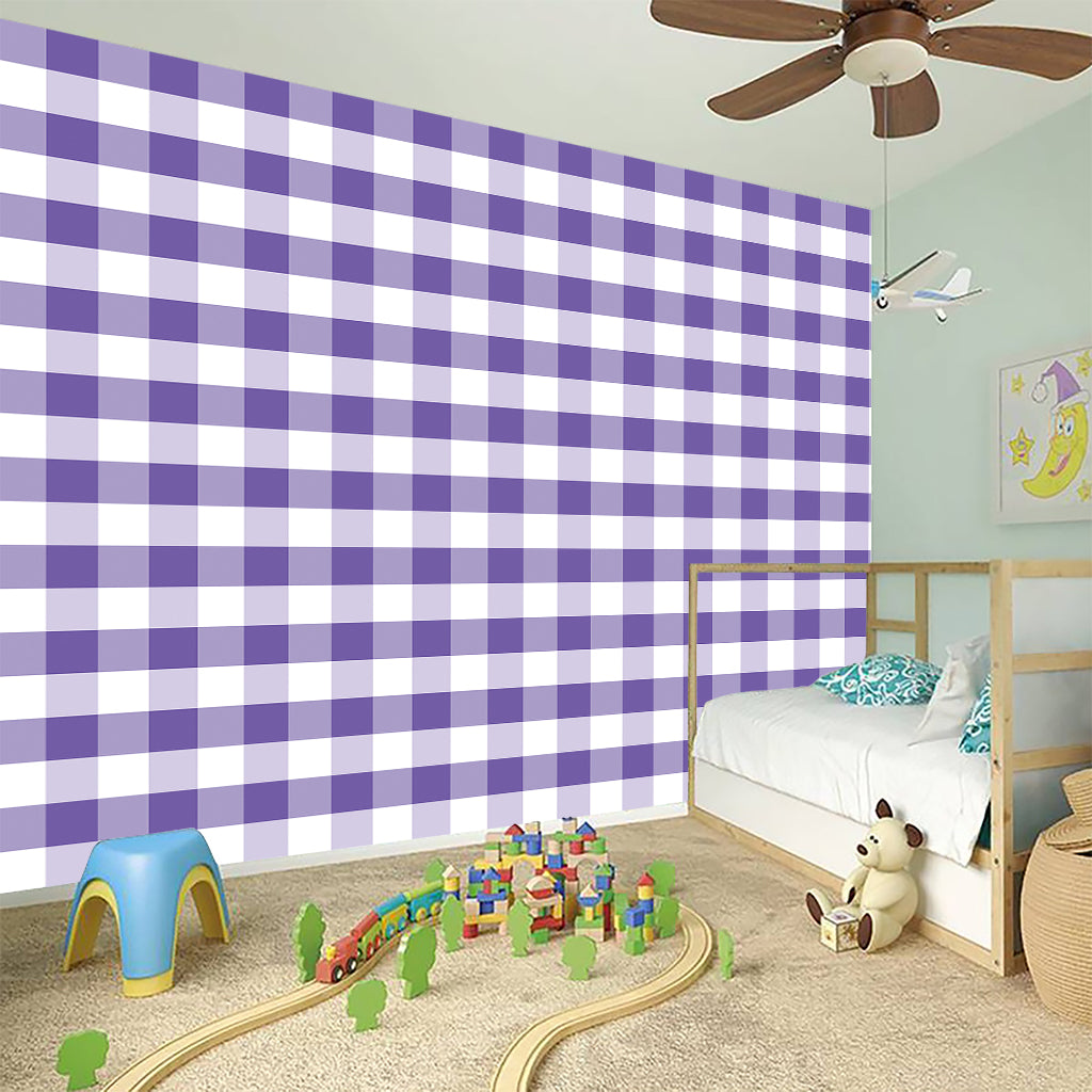Purple And White Gingham Pattern Print Wall Sticker