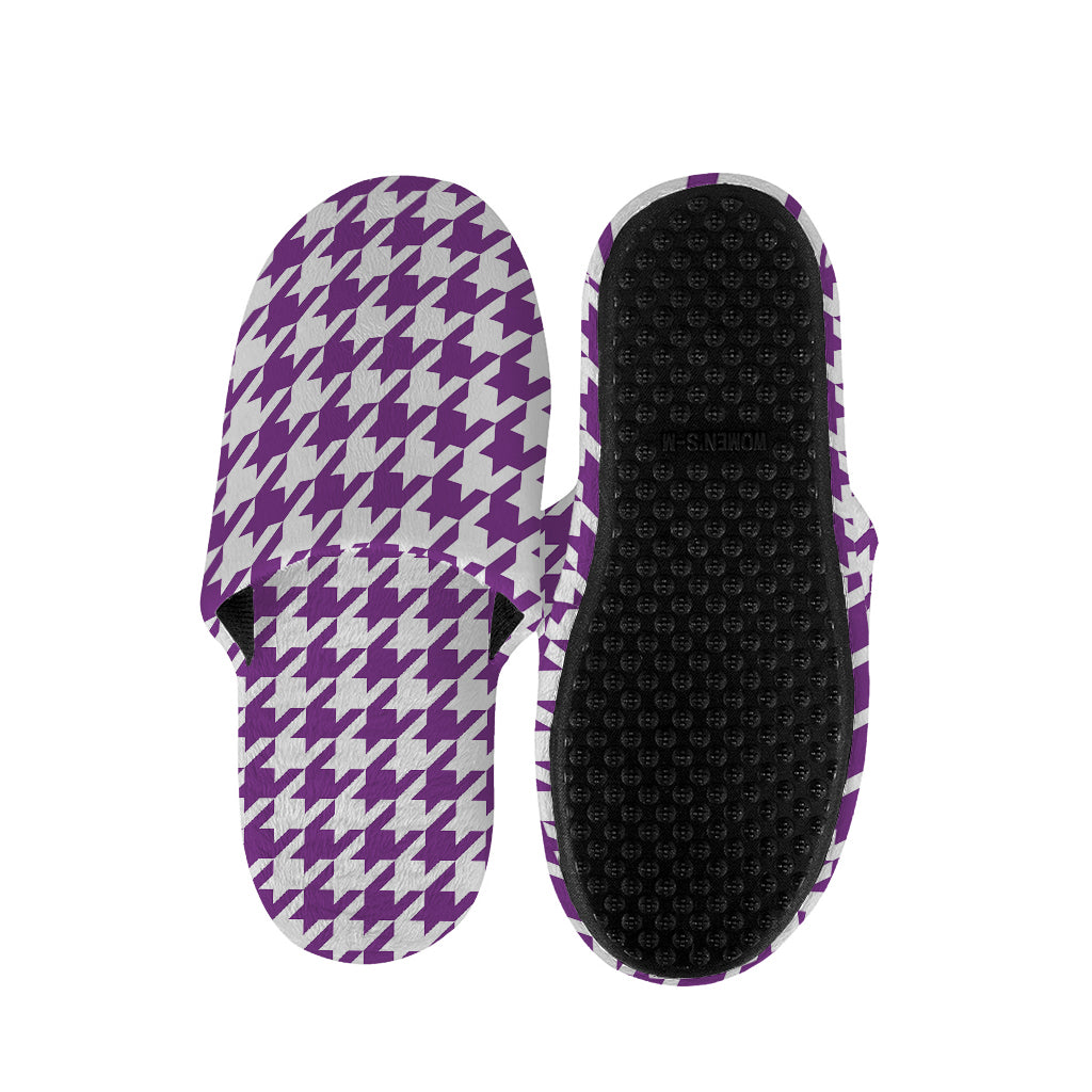 Purple And White Houndstooth Print Slippers