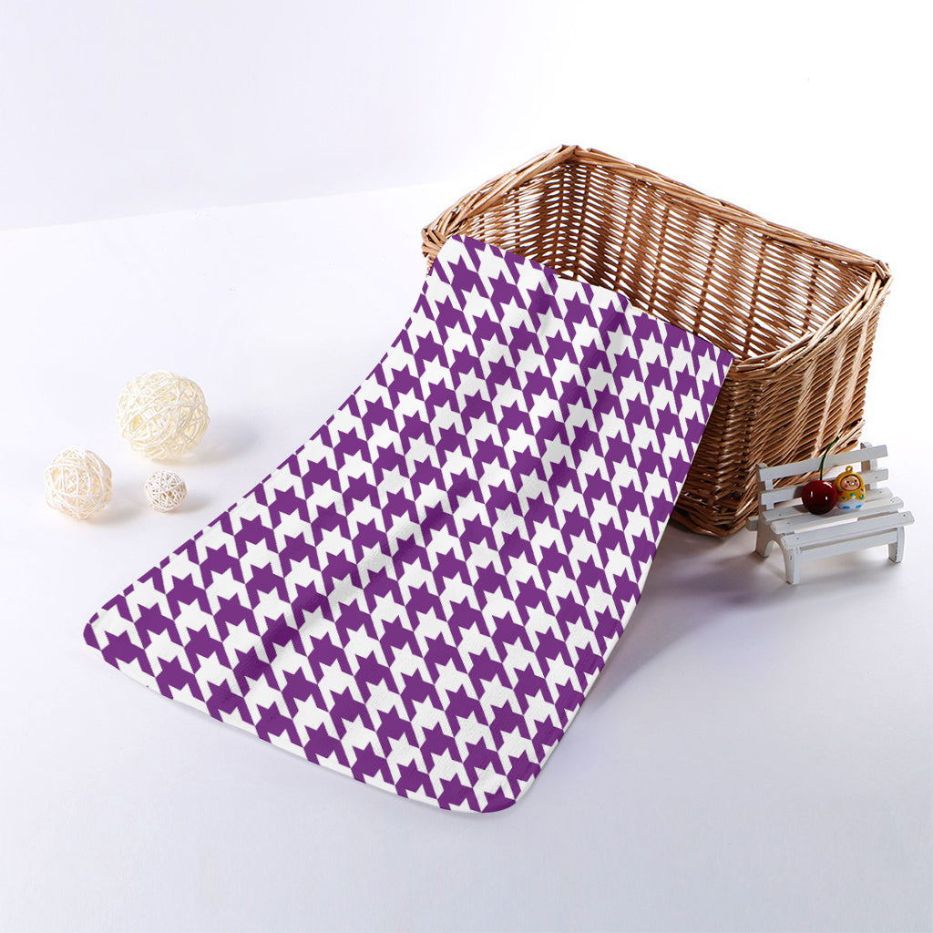 Purple And White Houndstooth Print Towel