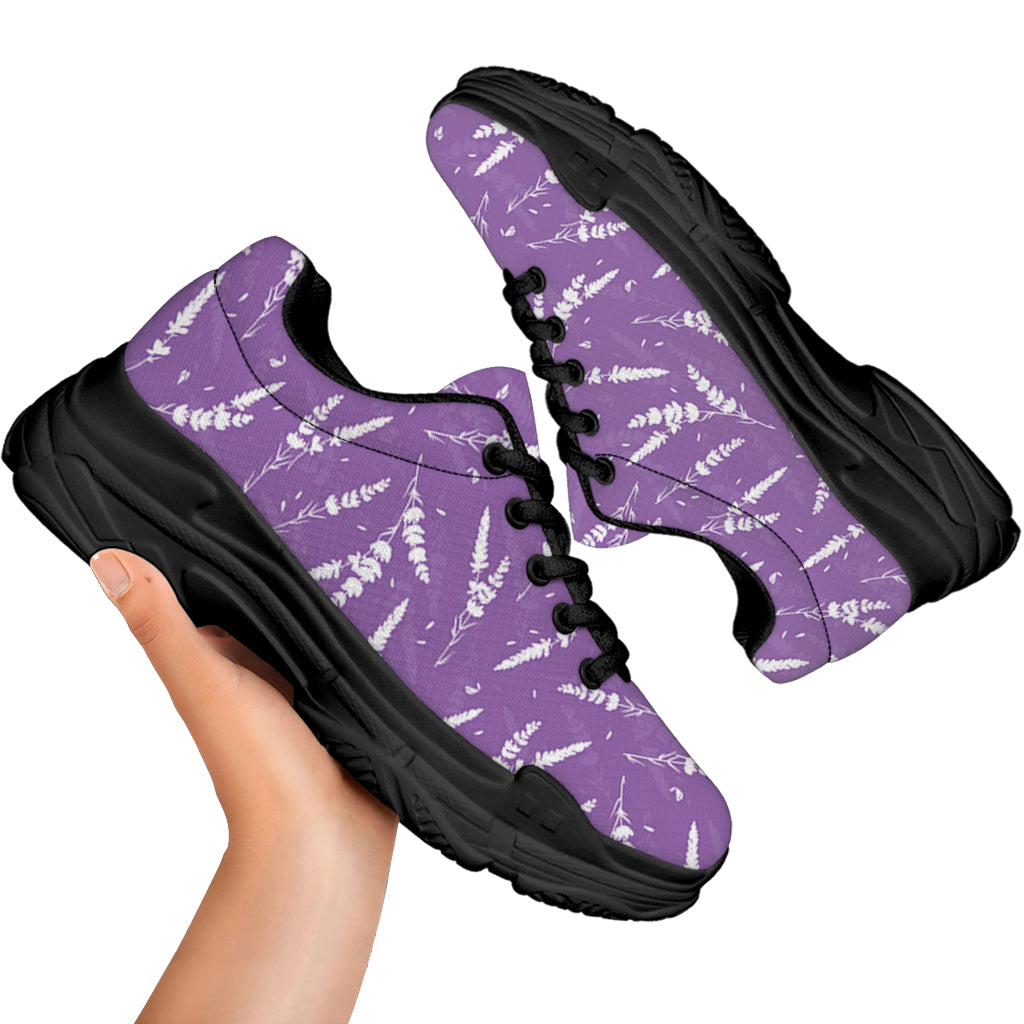 Purple And White Lavender Pattern Print Black Chunky Shoes