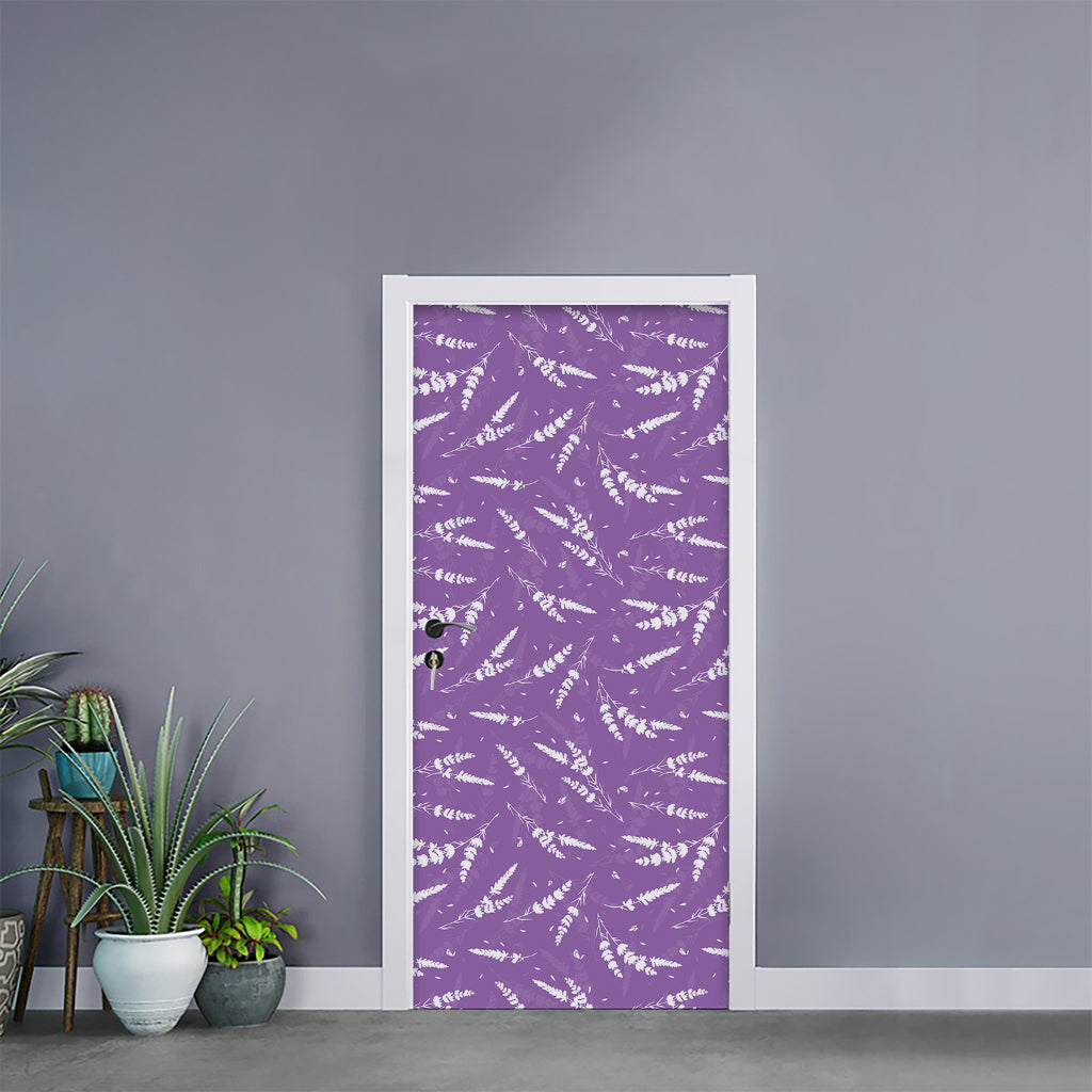Purple And White Lavender Pattern Print Door Sticker