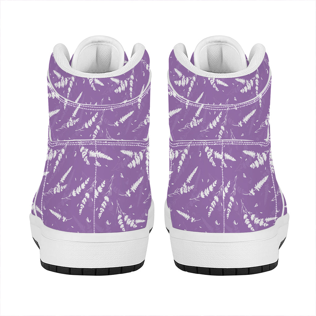 Purple And White Lavender Pattern Print High Top Leather Sneakers