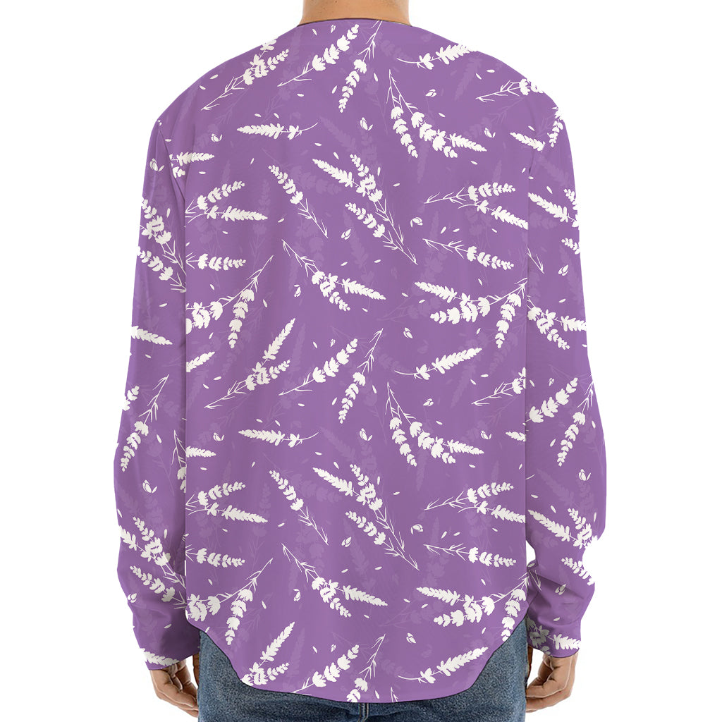 Purple And White Lavender Pattern Print Long Sleeve Baseball Jersey