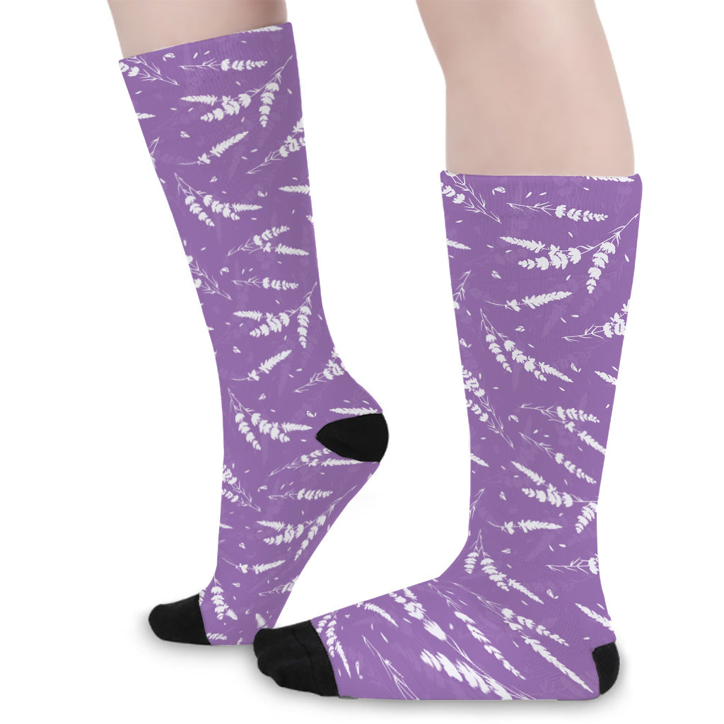 Purple And White Lavender Pattern Print Long Socks