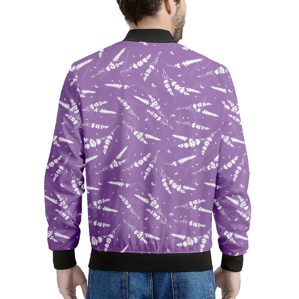 Purple And White Lavender Pattern Print Men's Bomber Jacket