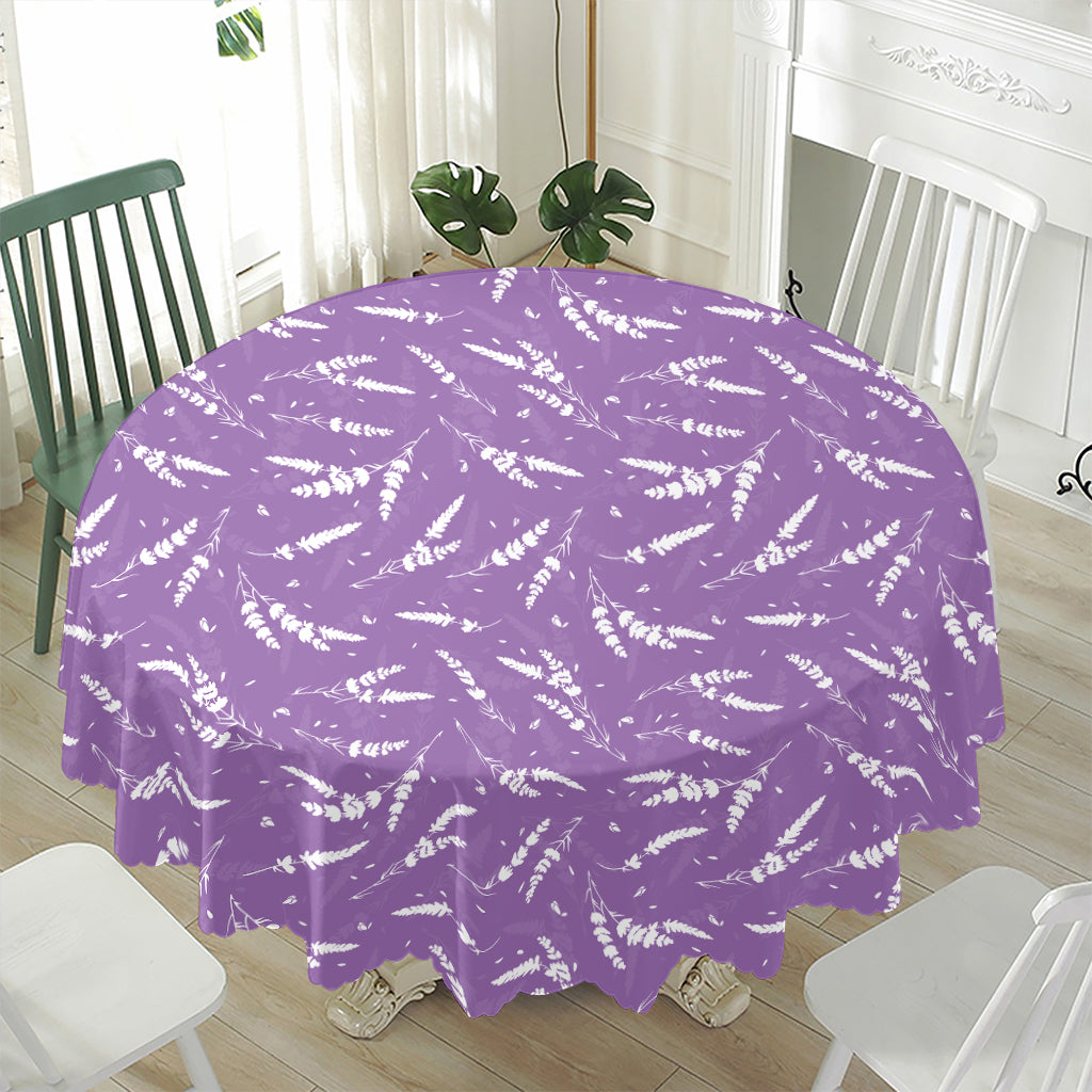 Purple And White Lavender Pattern Print Waterproof Round Tablecloth